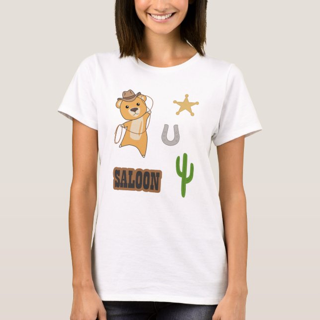 Camiseta Bear Yellow Cowboy Western Saloon Sticker Pack (Frente)