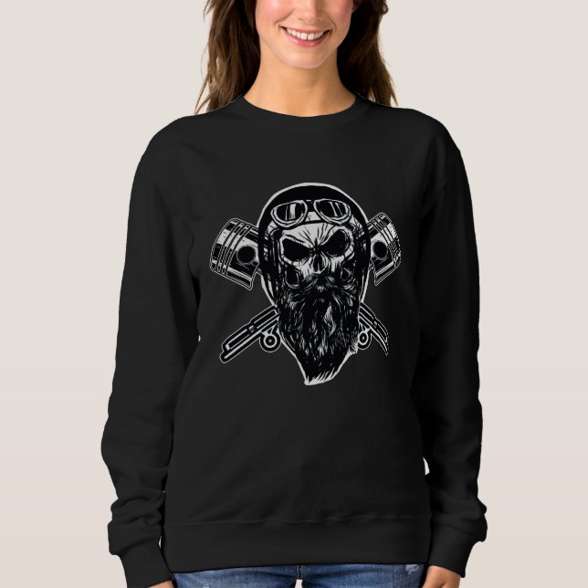 Camiseta Bearded Biker Skull Motorcycle (Frente)