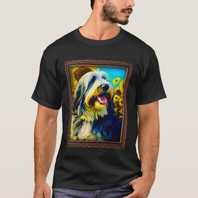 Camiseta Bearded Collie Painting Sunflower Flower Mom Women (Frente)