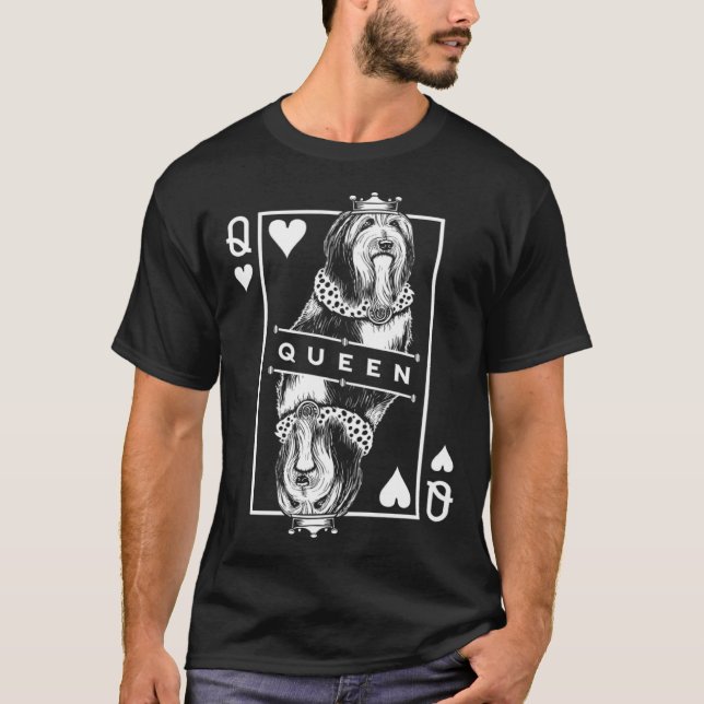Camiseta Bearded Collie Queen Of Hearts Beardie Dog  Pop (Frente)