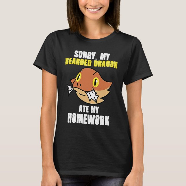 Camiseta Bearded Dragon Ate Homework Reptiles  Pet Owner Gr (Frente)