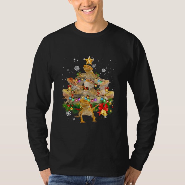 Camiseta Bearded Dragon Christmas Tree Lights Pajamas Xmas (Frente)