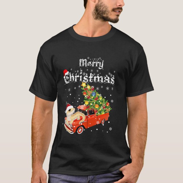 Camiseta Bearded Dragon Ride Red Truck Christmas Pajama (Frente)