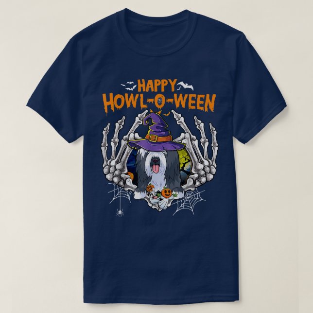 Camiseta Beared Collie Skeleton Heart Happy Howleen Costu (Frente do Design)