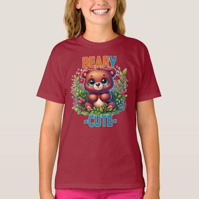 Camiseta Beary Cute. Teddy Bear a sorrir. Arma engraçado (Frente)