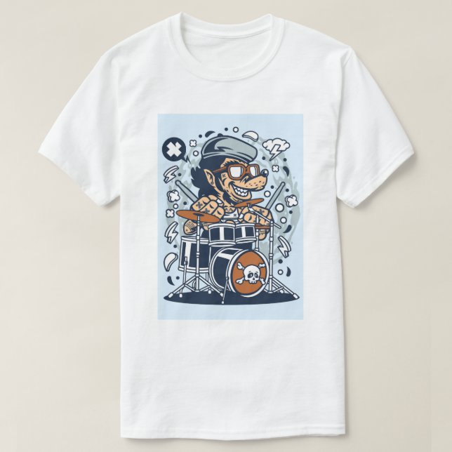 Camiseta Beatnik Wolf em Drums Pop Art (Frente do Design)