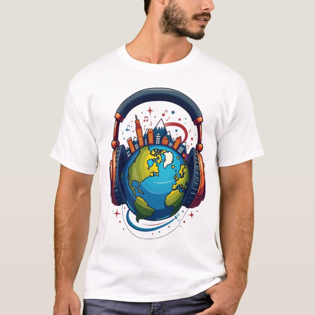 Camiseta Beats globais: Terra e fones de ouvidoT-Shirt (Frente)