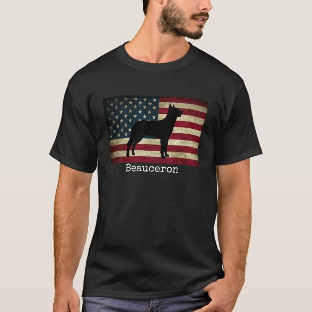 Camiseta Beauceron com bandeira americana (Frente)