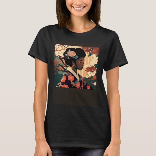 Camiseta Beautiful African Asian woman in kimono Afro Asian (Frente)