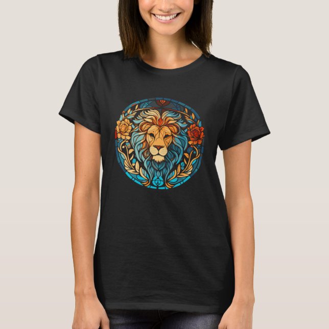 Camiseta Beautiful Artistic Stained Glass Style Lion (Frente)