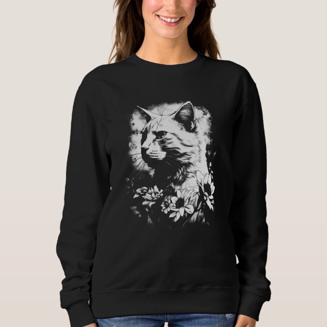 Camiseta beautiful cat and sunflower silhouette portrait  w (Frente)