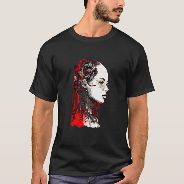 Camiseta Beautiful Cyborg Gothic Woman Trash Polka Art (Frente)