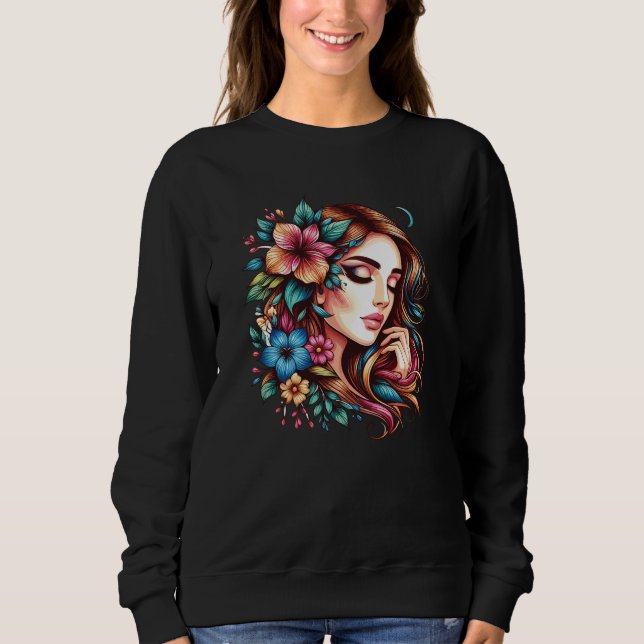 Camiseta Beautiful girl’s face with flowers (Frente)