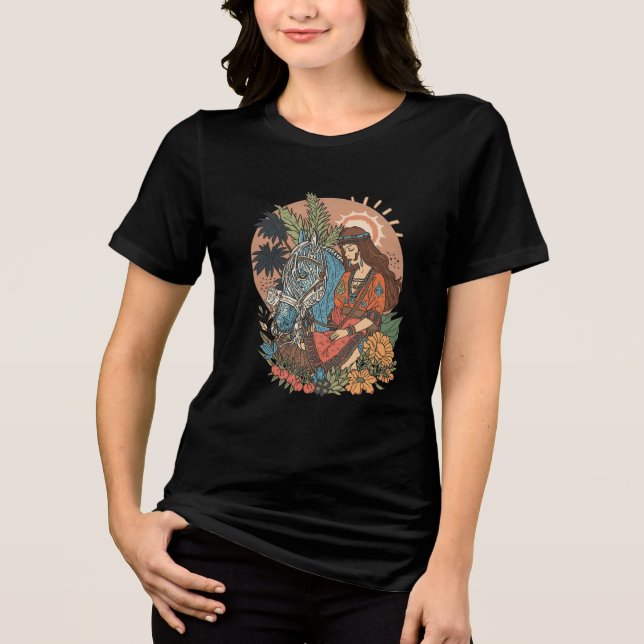 Camiseta Beautiful Girl with Horse T-Shirt| western cowgirl (Frente)