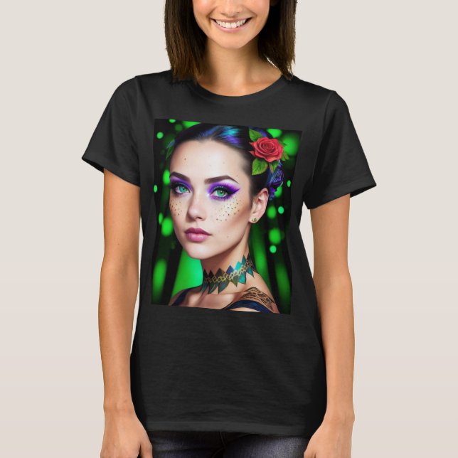 Camiseta Beautiful goddess of the forest with green eyes (Frente)