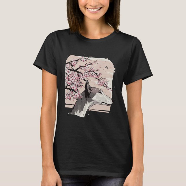 Camiseta Beautiful Greyhound Cherry Blossom Dog Breed Japan (Frente)