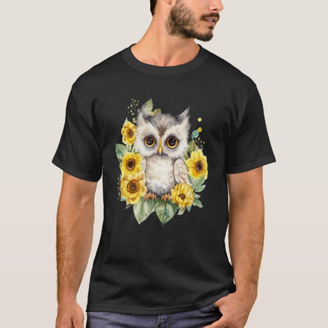 Camiseta Beautiful Owl On Tree Sunflower (Frente)