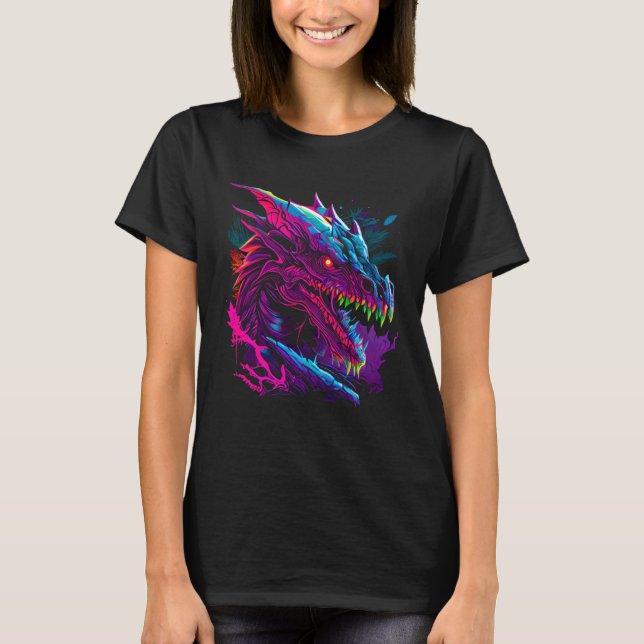 Camiseta Beautiful Retrowave Dragon  Fantasy Cool Festival (Frente)