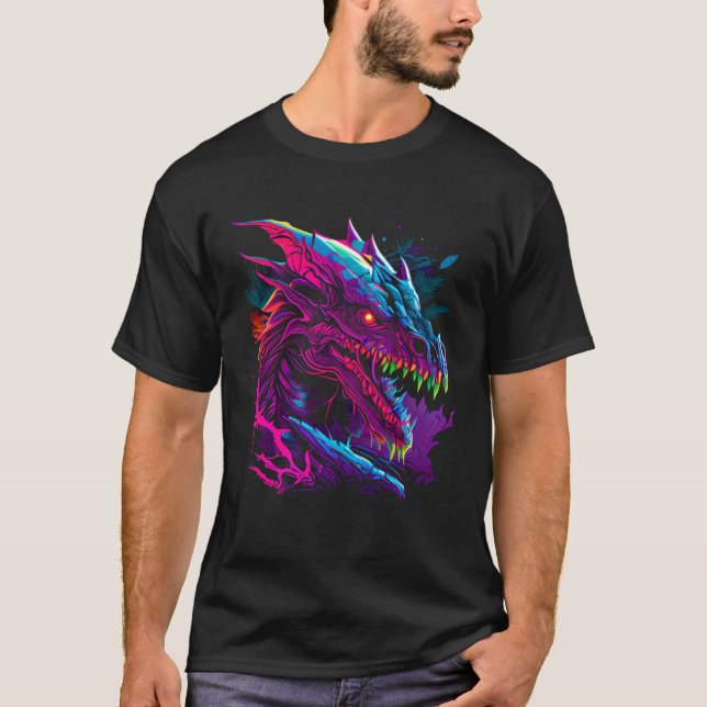 Camiseta Beautiful Retrowave Dragon  Fantasy Cool Festival (Frente)