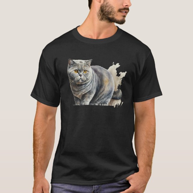 Camiseta Beautiful Watercolor British Shorthair Portrait (Frente)