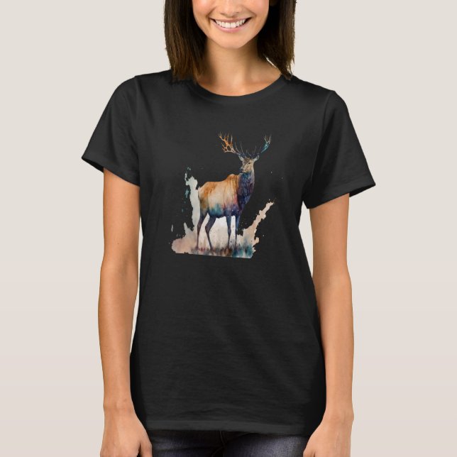 Camiseta Beautiful Watercolor Elk Portrait (Frente)