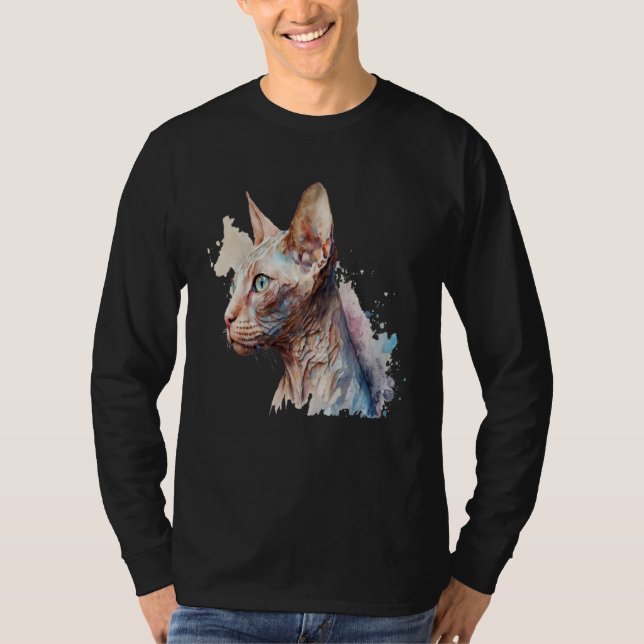 Camiseta Beautiful Watercolor Sphynx cat Portrait (Frente)