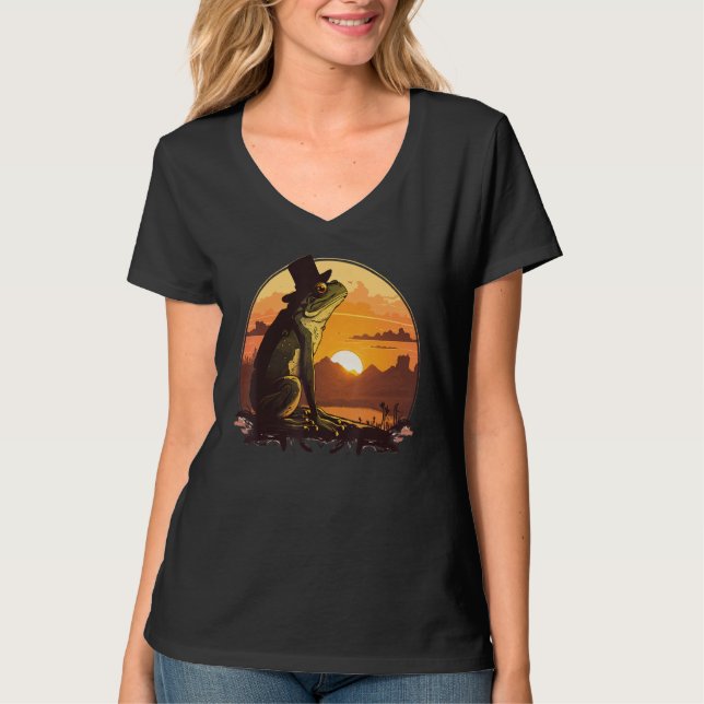 Camiseta Beautifull Frog Sunset on vintage Frog (Frente)