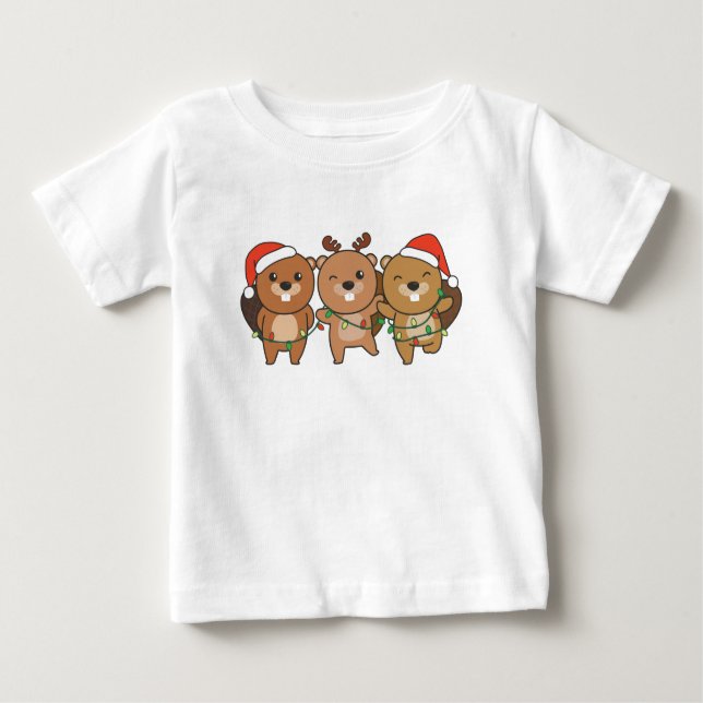Camiseta Beaver Animais de Natal Castanho (Frente)