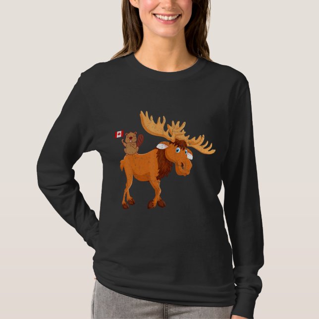 Camiseta Beaver com Moose Maple Leaf Canada Flag (Frente)