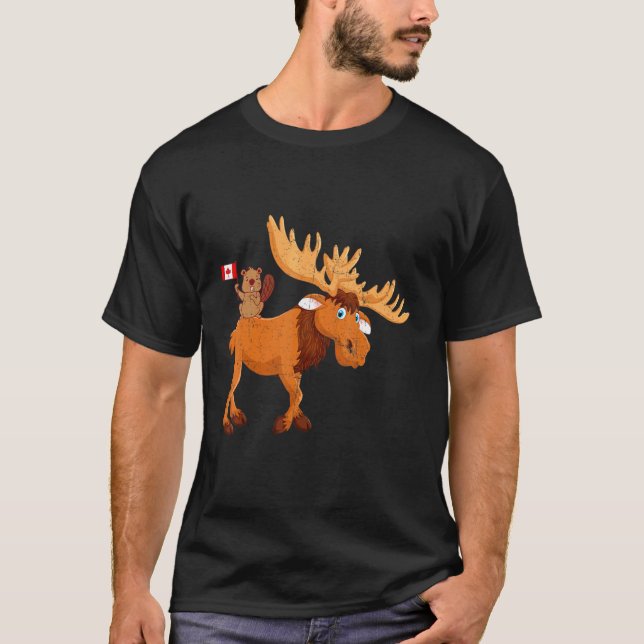 Camiseta Beaver com Moose Maple Leaf Canada Flag (Frente)