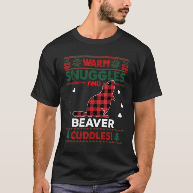 Camiseta Beaver Lover Xmas Pet Bonito Sueco de Natal Feio (Frente)