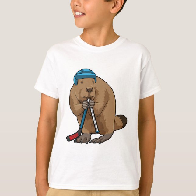 Camiseta Beaver no hóquei no gelo com bastão de hóquei no g (Frente)