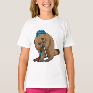 Camiseta Beaver no hóquei no gelo com bastão de hóquei no g