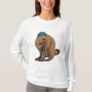 Camiseta Beaver no hóquei no gelo com bastão de hóquei no g