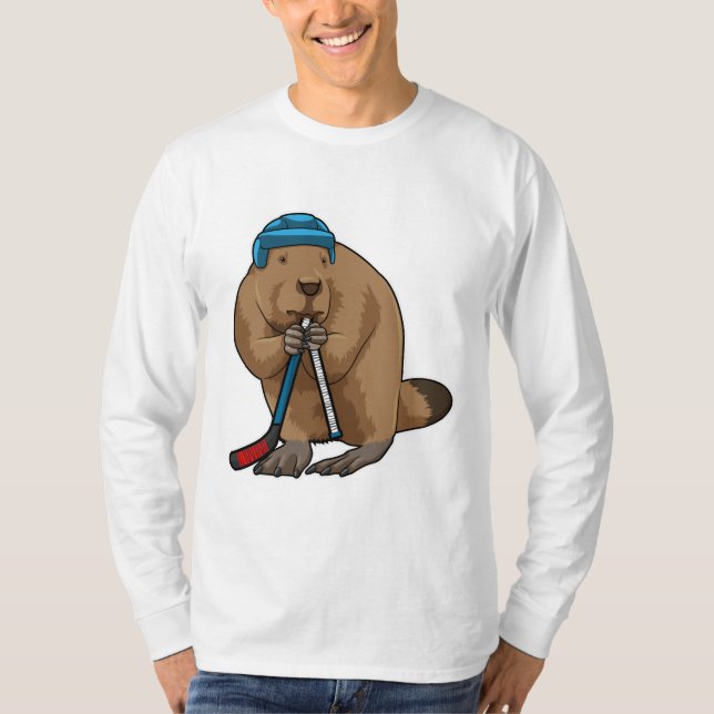 Camiseta Beaver no hóquei no gelo com bastão de hóquei no g (Frente)