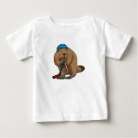 Beaver no hóquei no gelo com bastão de hóquei no g