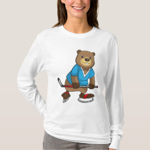 Camiseta Beaver no hóquei no gelo com bastão de hóquei no g