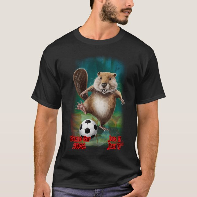 Camiseta Beaver playing Soccer for the World Cup on a Black (Frente)