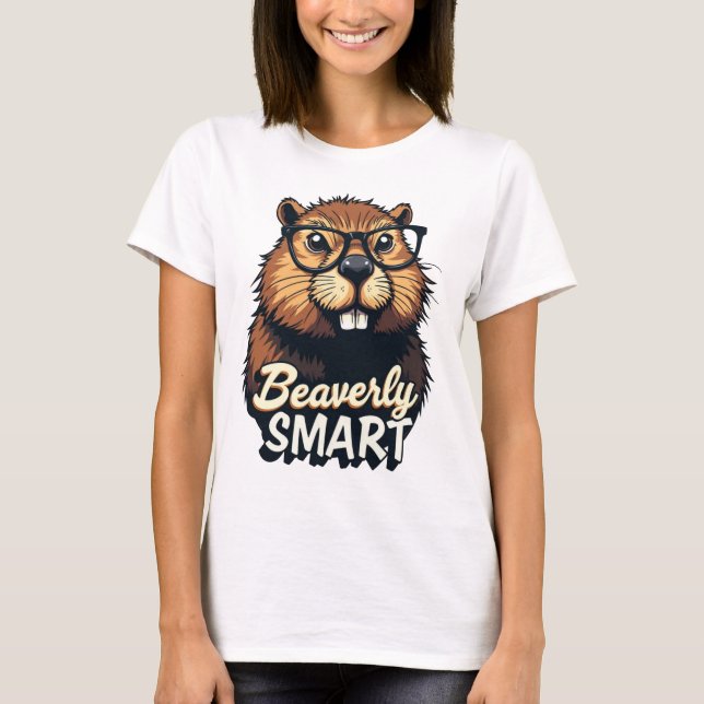 Camiseta Beaverly Smart - Castor Engraçado com Gráfico de Ó (Frente)