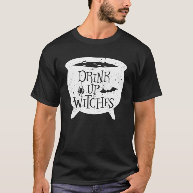 Camiseta Beba Bruxas, Bruxa Engraçada Cauldron Halloween (Frente)