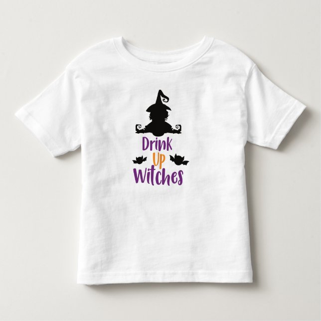 Camiseta Beba Bruxas, Bruxas, Morcegos, Halloween (Frente)