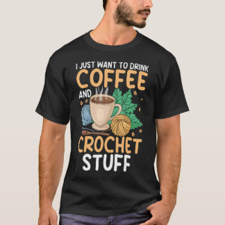 Camiseta Beba Café Crochê Coisas Engraçadas Entusiastas de