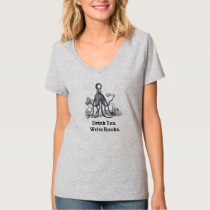 Camiseta Beba chá. Escreva livros. Vinatage Octpus Gentlem