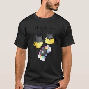 Camiseta Beba Chá Leia Livros Seja Feliz Livro Gato de Smok
