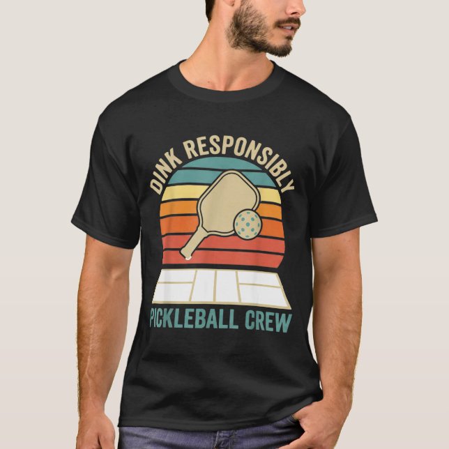 Camiseta Beba responsavelmente retro pickleball tripulação  (Frente)