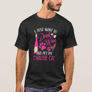 Camiseta Beba Vinho e Faça Carinho no Meu Gato Chausie Humo