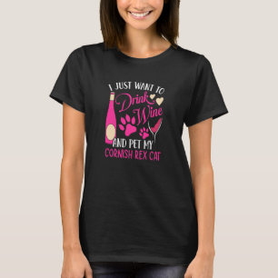 Camiseta Beba Vinho e Faça Carinho no Meu Gato Cornish Rex