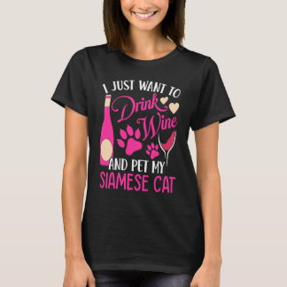 Camiseta Beba vinho e Pet Meu Gato Siamês Gato Mãe Humor