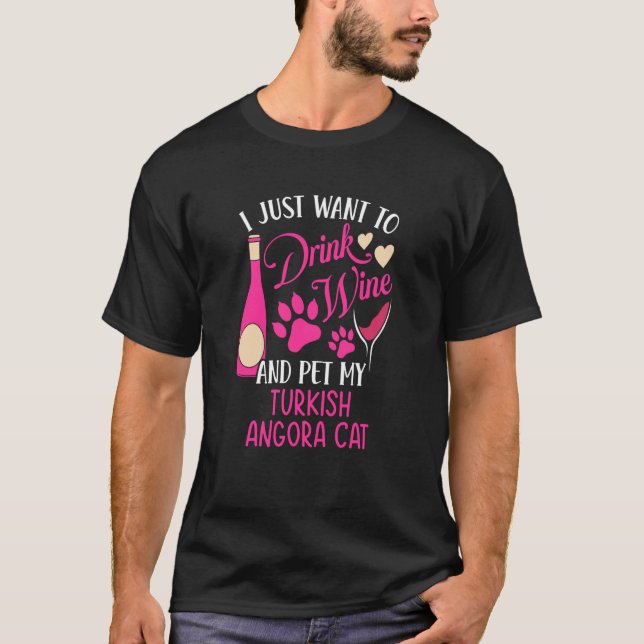 Camiseta Beba vinho e Pet My Turco Angora Cat Mãe H (Frente)