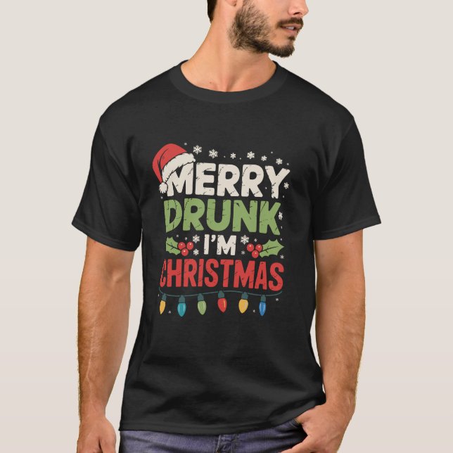 Camiseta Bêbado Alegre Eu Natal Engraçado Papai Noel Piada  (Frente)